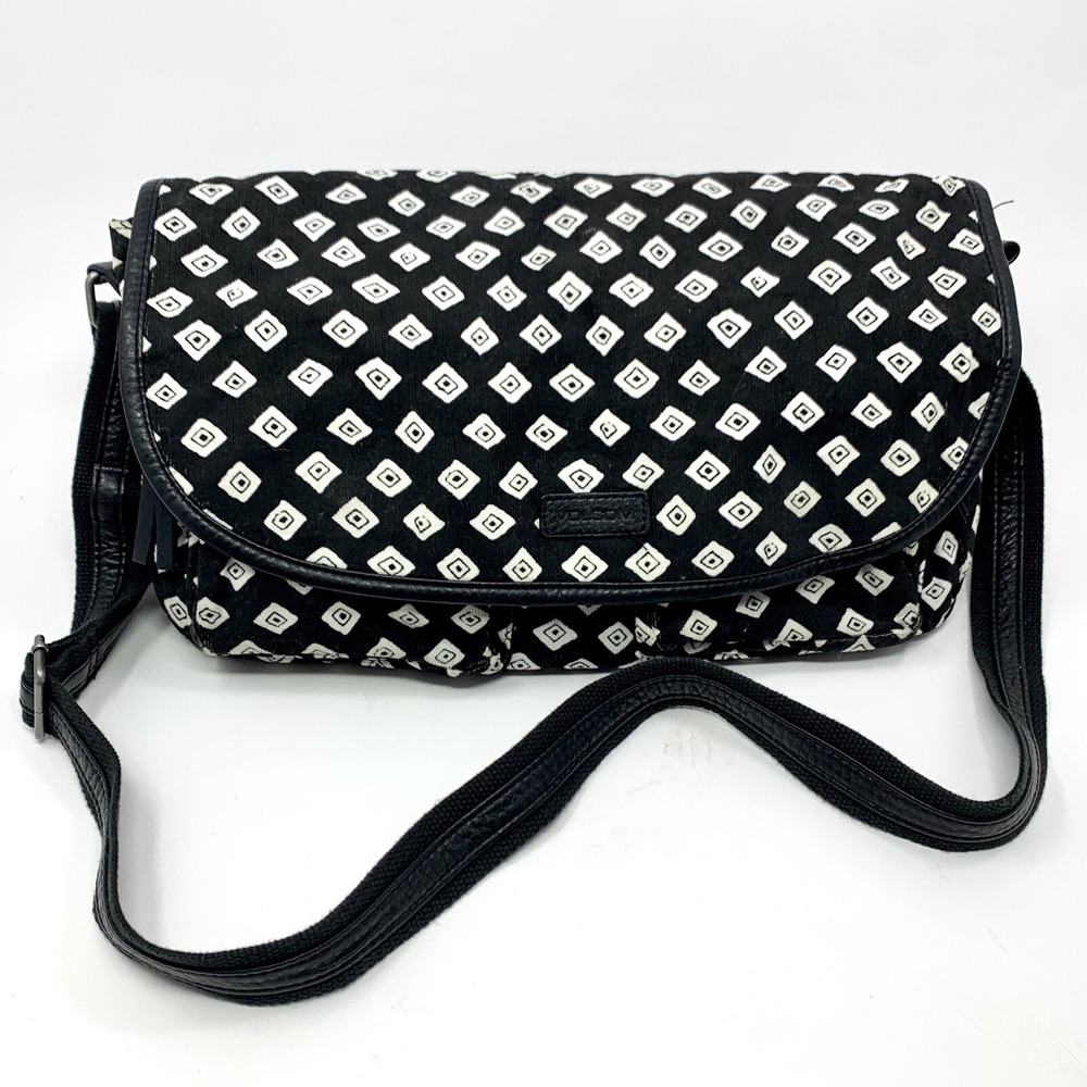 Volcom Cruz Messenger Shoulder Bag Purse Black & White Diamond Corduroy